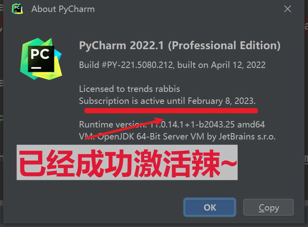 pycharm20221最新激活破解码教程更新时间2022年4月14日