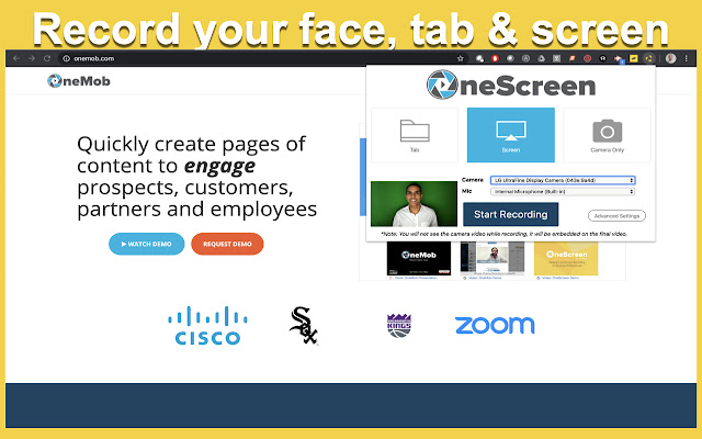 OneScreen - Screen and Webcam Video Recorder chrome谷歌浏览器插件_扩展第1张截图