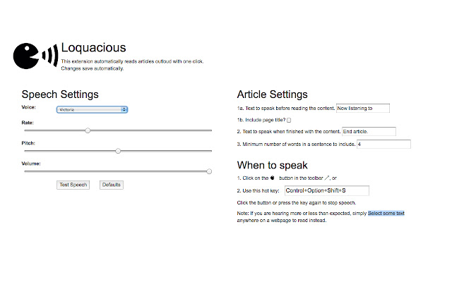 Loquacious - Auto TTS, no selection necessary chrome谷歌浏览器插件_扩展第1张截图