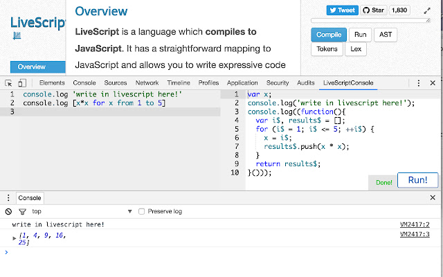 LiveScriptConsole chrome谷歌浏览器插件_扩展第1张截图