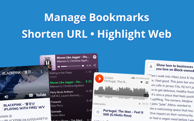 Bookmark manager, Shorten URL, Text highlight chrome谷歌浏览器插件_扩展第1张截图