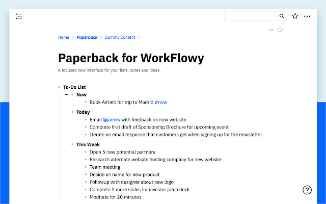 Paperback: a minimal WorkFlowy theme chrome谷歌浏览器插件_扩展第1张截图