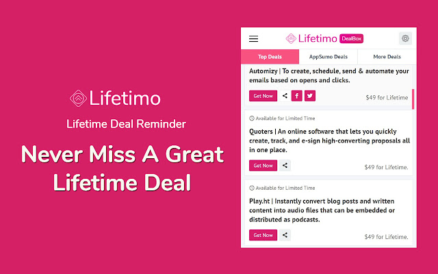 Lifetime Deal Reminder by Lifetimo chrome谷歌浏览器插件_扩展第1张截图