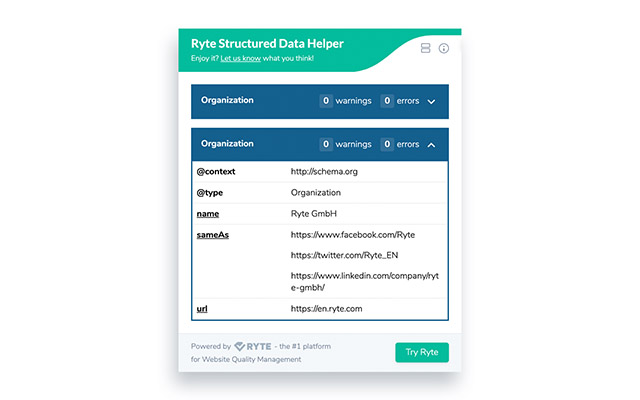 Ryte structured data helper chrome谷歌浏览器插件_扩展第1张截图