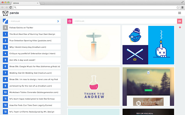 Panda | Hacker News, Dribbble, Designer News chrome谷歌浏览器插件_扩展第1张截图