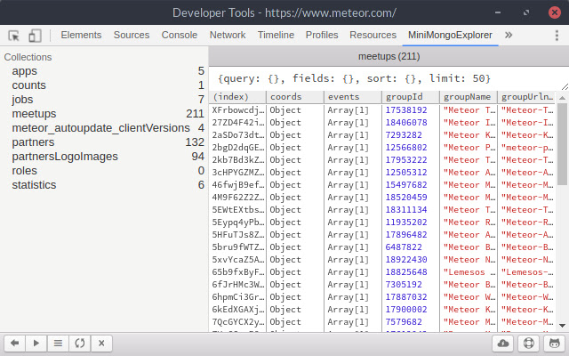 Meteor MiniMongo Explorer chrome谷歌浏览器插件_扩展第4张截图