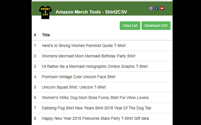 Shirt2CSV - Export Merch By Amazon Listings chrome谷歌浏览器插件_扩展第1张截图