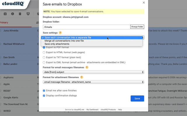 Save Emails to Dropbox by cloudHQ chrome谷歌浏览器插件_扩展第2张截图