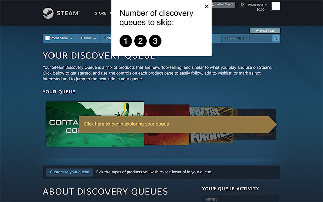 Skip Steam discovery queues chrome谷歌浏览器插件_扩展第1张截图