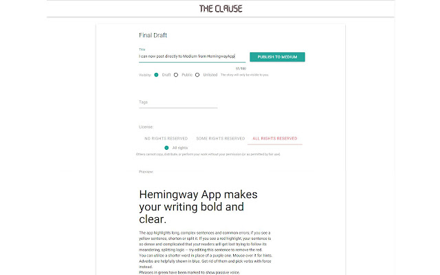 The Clause: Hemingwayapp to Medium chrome谷歌浏览器插件_扩展第2张截图