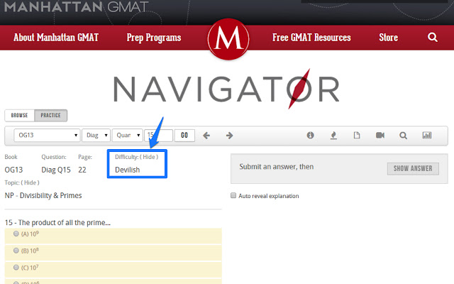 Navigator Difficulty Hider: Manhattan GMAT chrome谷歌浏览器插件_扩展第1张截图