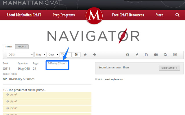 Navigator Difficulty Hider: Manhattan GMAT chrome谷歌浏览器插件_扩展第2张截图