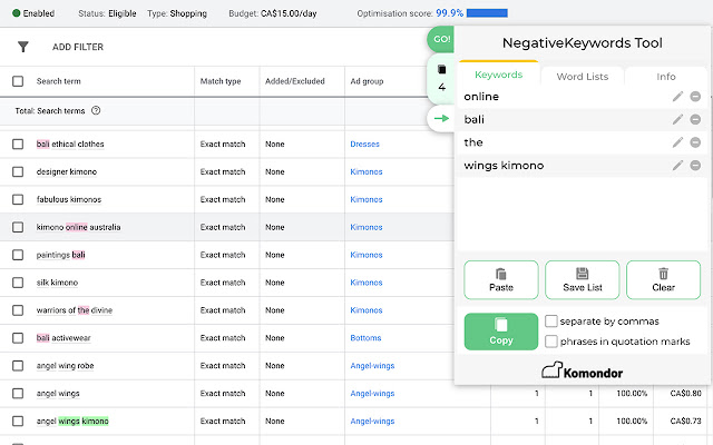 PPC NegativeKeywords Tool chrome谷歌浏览器插件_扩展第1张截图