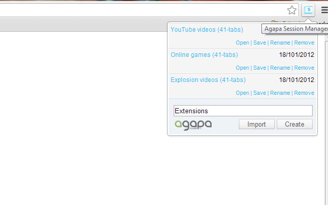 Agapa Session Manager chrome谷歌浏览器插件_扩展第1张截图