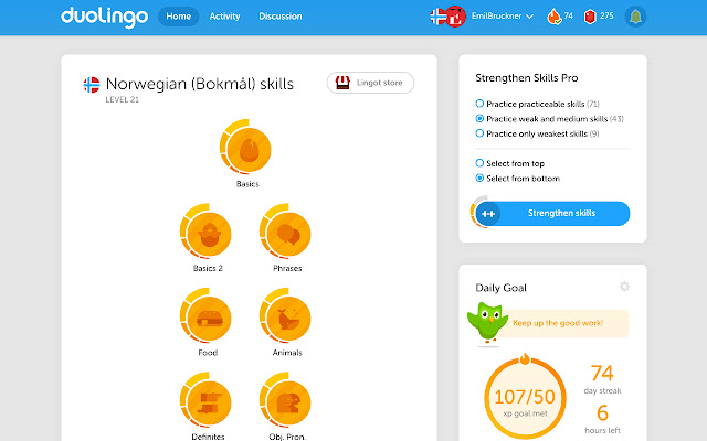Duolingo Strengthen Skills Pro chrome谷歌浏览器插件_扩展第2张截图