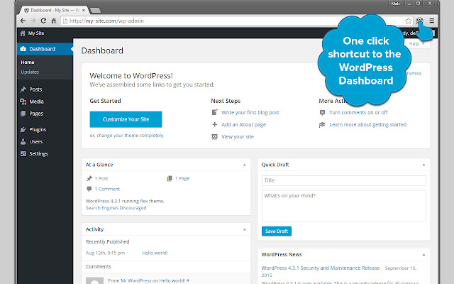 WordPress Dashboard Shortcut chrome谷歌浏览器插件_扩展第1张截图