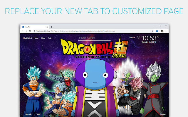 Dragon Ball Super & DBZ Wallpapers HD NewTab chrome谷歌浏览器插件_扩展第1张截图