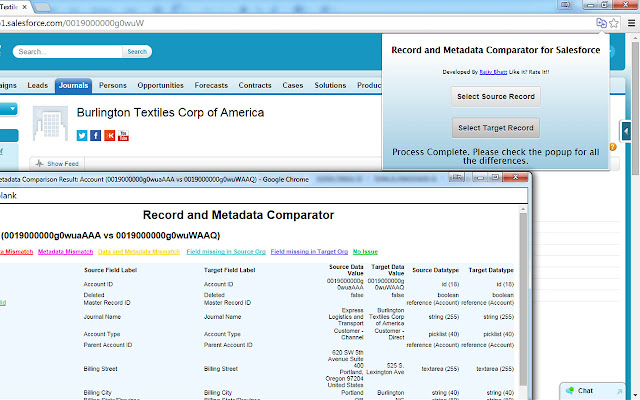 Record and Metadata Comparator for Salesforce chrome谷歌浏览器插件_扩展第2张截图