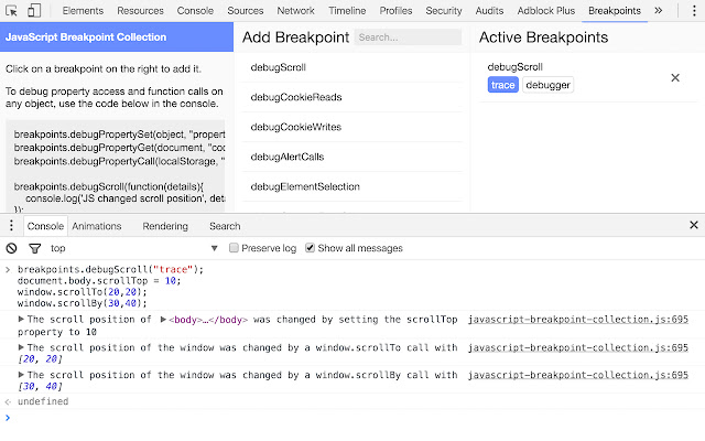 JavaScript Breakpoint Collection chrome谷歌浏览器插件_扩展第2张截图