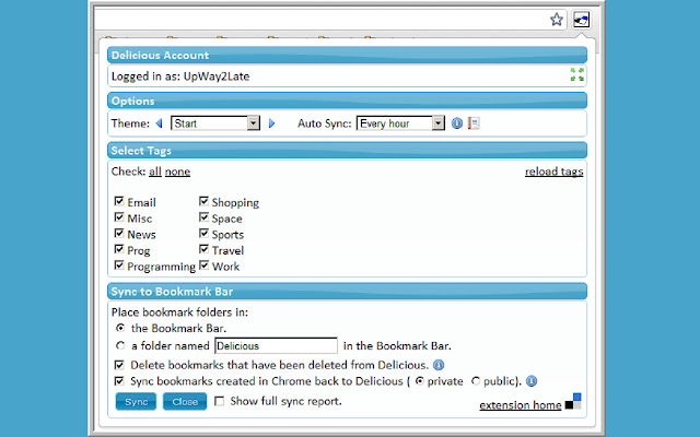 Delicious Bookmark Bar Sync 1.1 chrome谷歌浏览器插件_扩展第1张截图