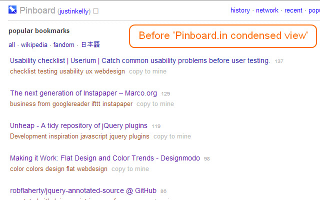 Pinboard.in condensed view chrome谷歌浏览器插件_扩展第3张截图