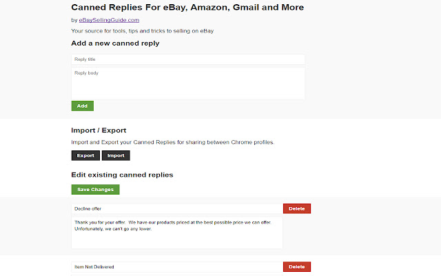 Canned Replies For eBay, Amazon, Gmail & More chrome谷歌浏览器插件_扩展第2张截图