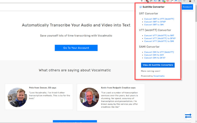 Subtitle Converter by Vocalmatic chrome谷歌浏览器插件_扩展第1张截图