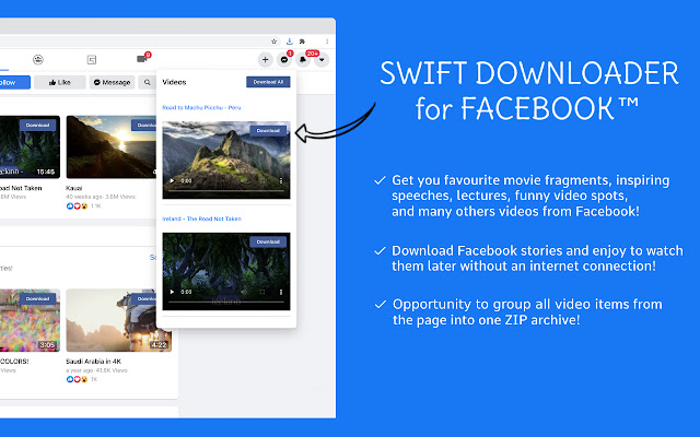 Swift Video Downloader for Facebook™️ chrome谷歌浏览器插件_扩展第2张截图