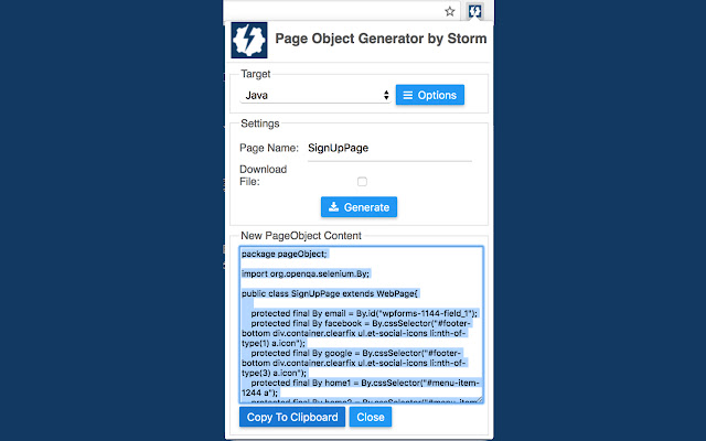 Page Object Generator By Storm chrome扩展插件截图3