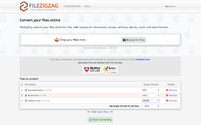 FileZigZag - Online Free Converter chrome谷歌浏览器插件_扩展第1张截图