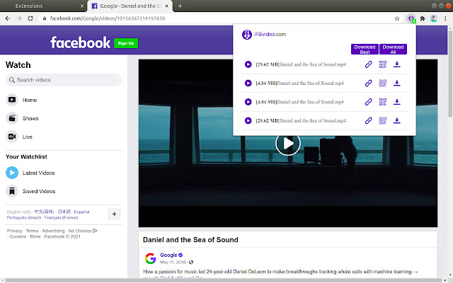 Facebook Video Downloader chrome谷歌浏览器插件_扩展第1张截图