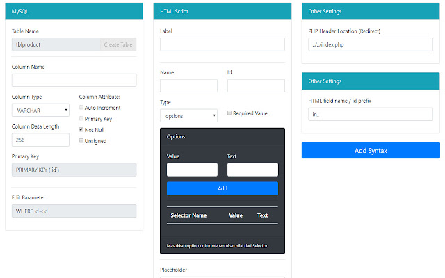 CRUD Generator for PHP MySQL (PDO) chrome谷歌浏览器插件_扩展第1张截图