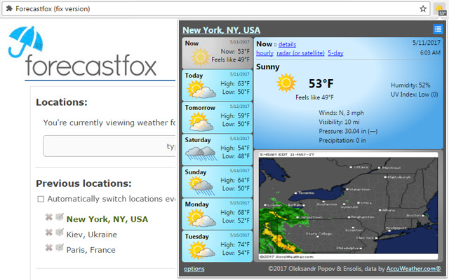 Forecastfox (fix version) chrome谷歌浏览器插件_扩展第1张截图