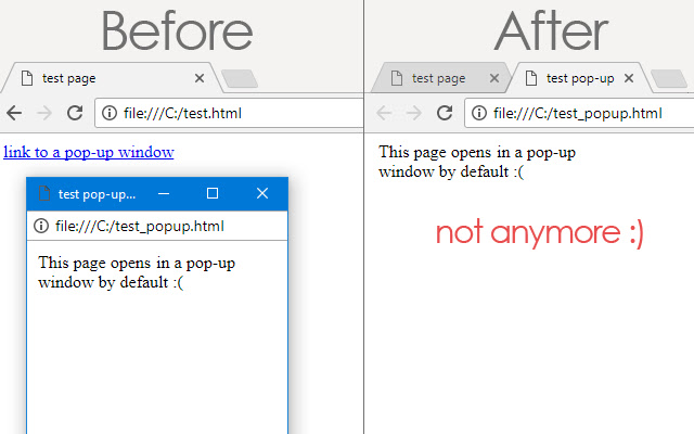 Open link in same tab, pop-up as tab [Free] chrome谷歌浏览器插件_扩展第1张截图