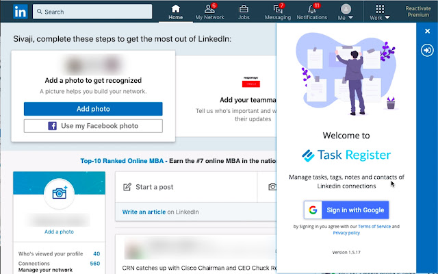 Task Manager & Register for LinkedIn chrome谷歌浏览器插件_扩展第1张截图