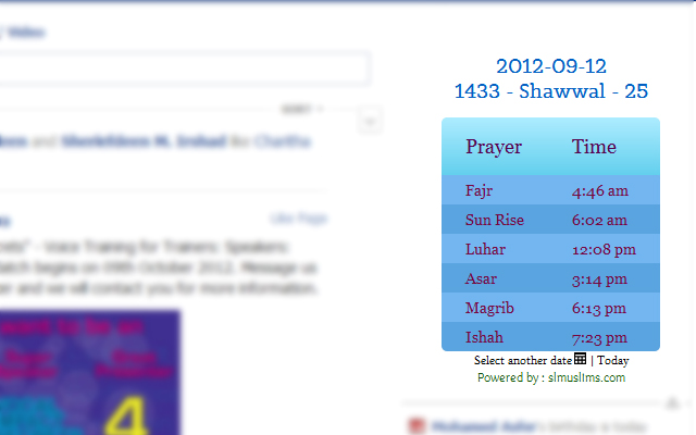 Islamic Prayer Times for Facebook chrome谷歌浏览器插件_扩展第1张截图