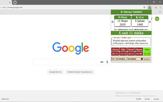 Namaz Vakitleri chrome谷歌浏览器插件_扩展第1张截图
