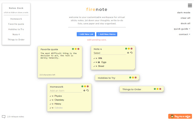 Firenote: Notes and Todo Lists in New Tab chrome谷歌浏览器插件_扩展第1张截图