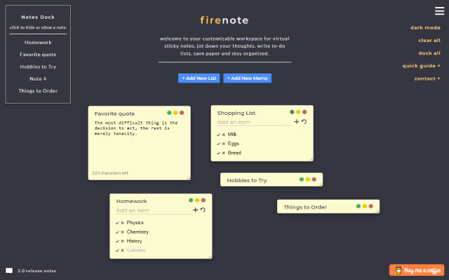 Firenote: Notes and Todo Lists in New Tab chrome谷歌浏览器插件_扩展第2张截图