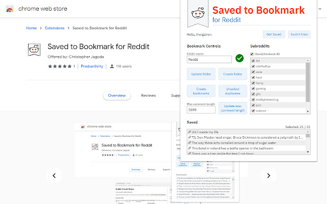 Saved to Bookmark for Reddit chrome谷歌浏览器插件_扩展第2张截图