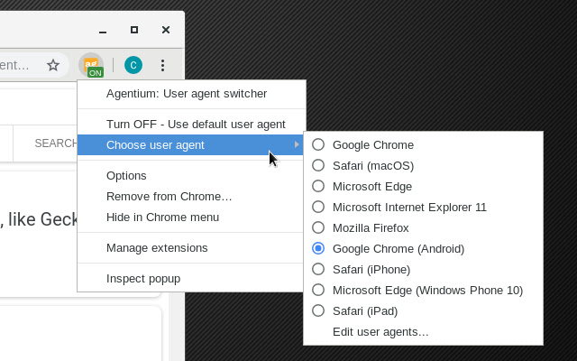 Agentium: User agent switcher chrome谷歌浏览器插件_扩展第2张截图