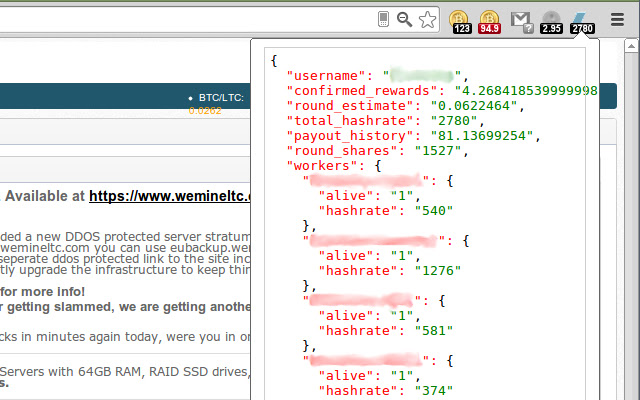 wemineltc.com Mining Dashboard chrome谷歌浏览器插件_扩展第1张截图