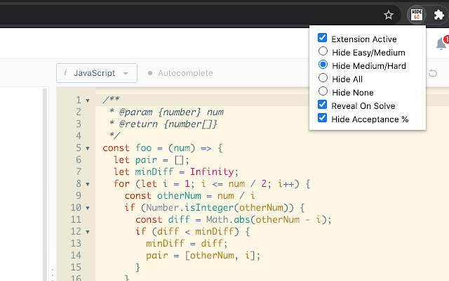 Hide LeetCode Difficulty chrome谷歌浏览器插件_扩展第5张截图