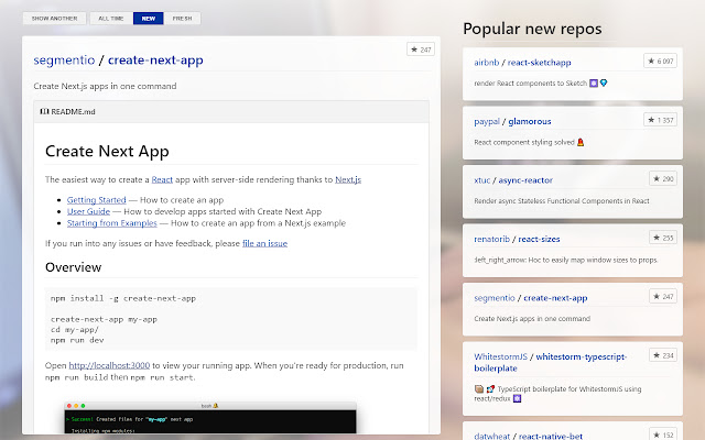 React Repositories New Tab chrome谷歌浏览器插件_扩展第1张截图