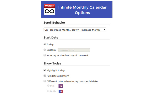 Infinite Monthly Calendar chrome谷歌浏览器插件_扩展第3张截图