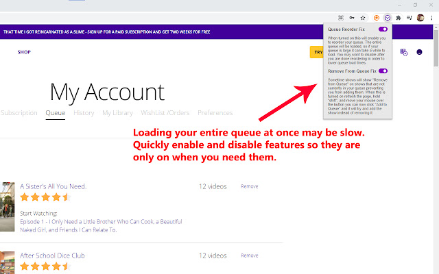 Funimation - Queue Fix chrome谷歌浏览器插件_扩展第2张截图