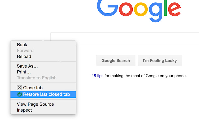 Restore Last Closed Tab in Context Menu chrome谷歌浏览器插件_扩展第1张截图