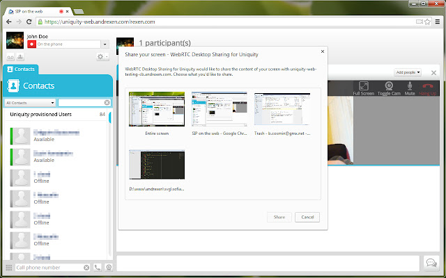 WebRTC Desktop Sharing for Uniquity chrome谷歌浏览器插件_扩展第1张截图