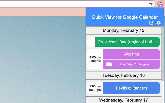 Quick View for Google Calendar chrome谷歌浏览器插件_扩展第3张截图