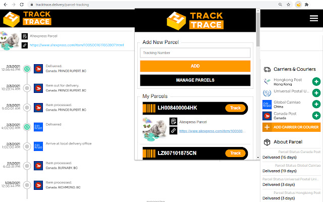 Track & Trace Parcels. Search Tab chrome谷歌浏览器插件_扩展第3张截图